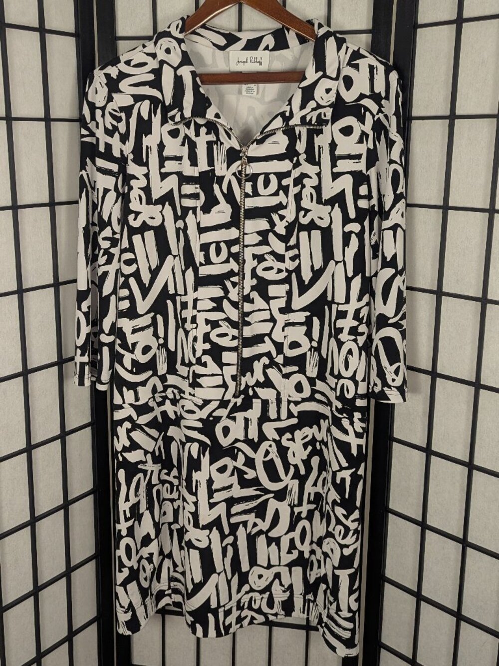 Joseph Ribkoff Signature Abstract Graffiti Print Zip Front Dress Size 14